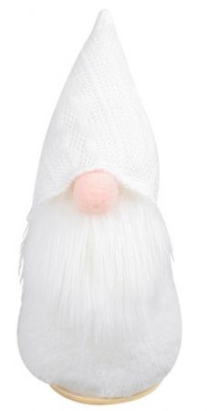Skřítek v pletené čepici na postavení bílý 21 cm