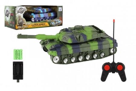 Tank RC plast 25cm 40MHz na baterie+dobíjecí pack se zvukem se světlem 2 barvy v krabici