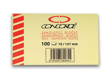 Samolepicí bloček CONCORDE 75x127mm, 100l., žlutá