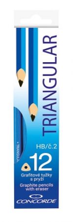 Grafitové tužky CONCORDE trojhranné s pryží č. 2 /HB/, 12ks