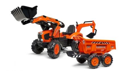 Traktor šlapací Kubota M135GX oranžový s přední i zadní lžíc