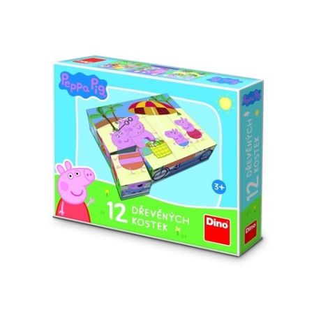 Dřevěné kostky Prasátko Peppa 12 kostek