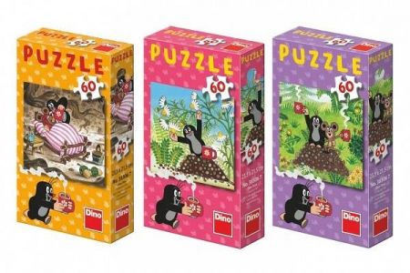 Puzzle Krtek 60 dílků 23,5x21,5cm 6 druhů v krabičce 9x15x3cm