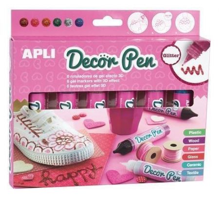 Sada dekoračních popisovačů &quot;Decor Pen&quot;, třpytky, gel, APLI 14968