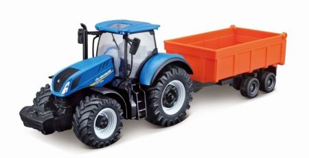 Bburago 10cm Farm Traktor na setrvačník s vlečkou New Holland T7.315 HD