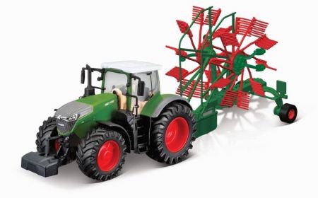 Bburago 10cm Farm Traktor na setrvačník s vlečkou Fendt 1050 Vario