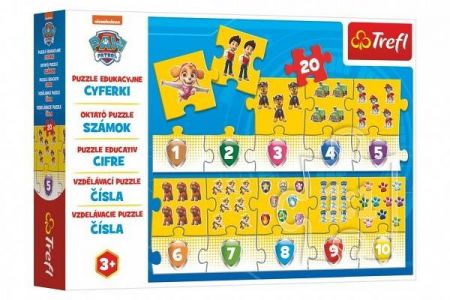 Puzzle vzdělávací Čísla Tlapková patrola/Paw Patrol 20 dílků 117x19,5cm v krabici 33x23cm