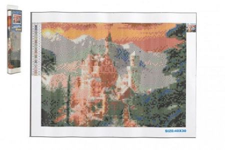 Diamantový obrázek Neuschwanstein v zimě 40x30cm s doplňky v blistru 7x33x3cm