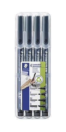 Permanentní popisovače &quot;Lumocolor® 31&quot;, 4 různé šířky čar, černá, STAEDTLER 31-9WP4GS