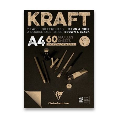 Blok Clairefontaine Brown &amp; Black Kraft A4, 60 listů, 90 g