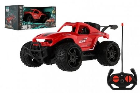 Auto RC buggy terénní červené 23cm plast 27MHz na baterie se světlem v krabici 30x14x16cm