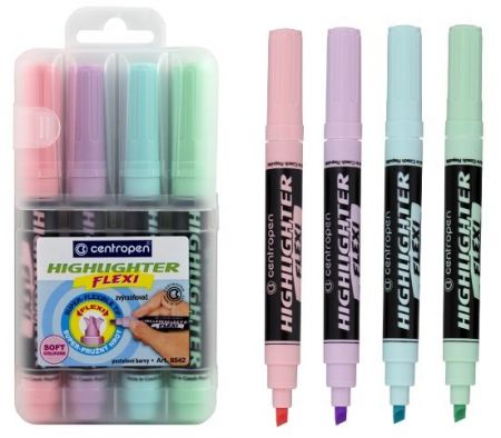 Zvýrazňovač Highlighter FLEXI SOFT 4 ks v etui PASTEL, CENTROPEN