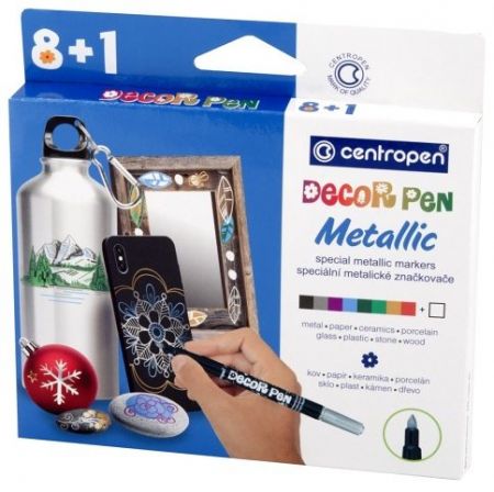 Značkovače DECORPEN METALLIC na kov,sklo,plast,keramiku,kámen 8+1 ks CENTROPEN