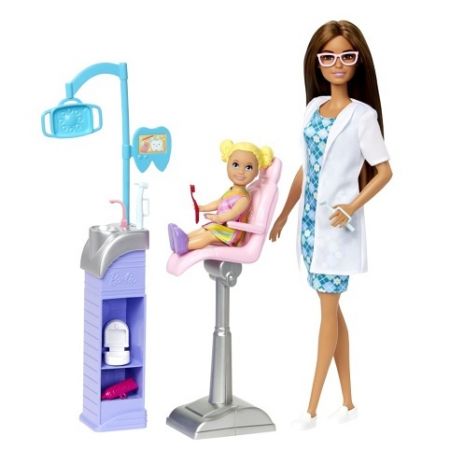 BARBIE POVOLÁNÍ HERNÍ SET S PANENKOU - ZUBAŘKA HNĚDOVLÁSKA