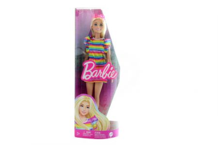 Barbie Modelka-proužkované šaty s volány HPF73