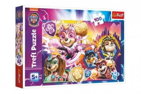 Puzzle Seznamte se s mocnými štěňaty Paw Patrol/Tlapková patrola 100 dílků 41x27,5cm v kra