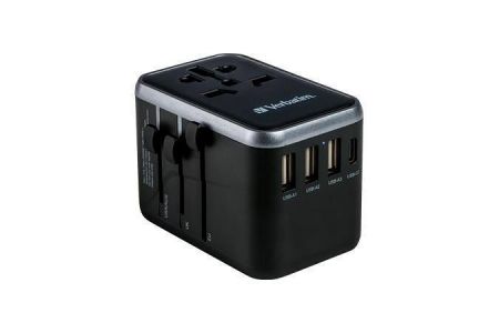 Cestovní adaptér &quot;UTA-04&quot;, univerzální, USB-A (QC 3.0) / USB-C (PD61W) 2x USB, VERBATIM 49