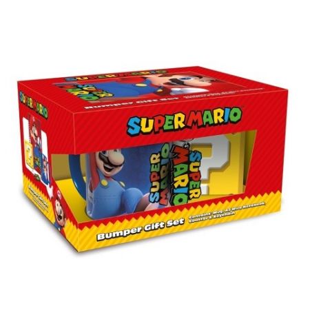 Dárkový set Super Mario (blok, hrnek, podtácek, klíčenka)