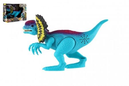 Dinosaurus Dilophosaurus plast 18cm na baterie se zvukem se světlem v krabici 21x15x6,5cm