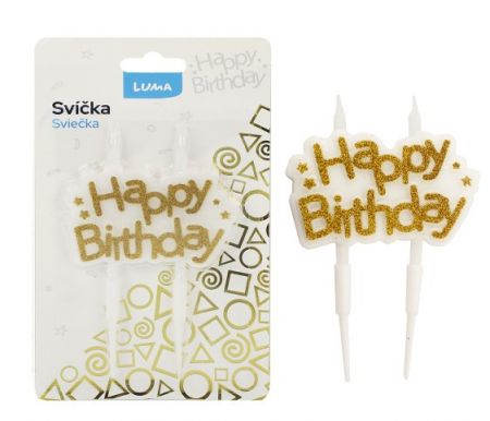 Svíčka   HAPPY BIRTHDAY zlatá LUMA