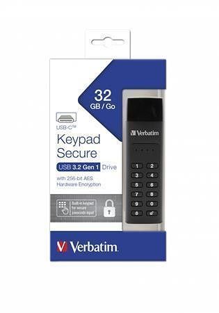 USB Flash disk &quot;Keypad Secure&quot;, USB-C 3.1 GEN1, 32GB, šifrovaný heslem, 160/130Mb/s, VERBA