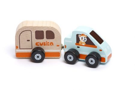 CUBIKA 15368 Auto s karavanem - dřevěná hračka s magnetem 2 díly