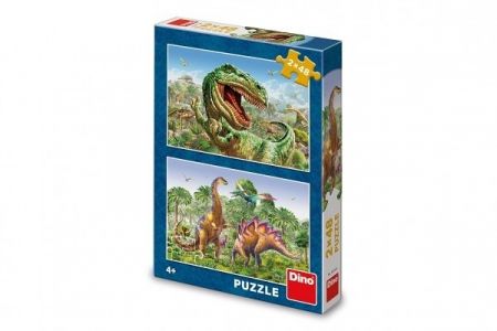 Puzzle 2v1 Souboj dinosaurů 2x48 dílků 26x18cm v krabici 19x27,5x4cm