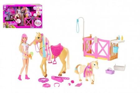 Barbie + kůň česací 2 ks s doplňky plast v krabici 51x32,5x12cm