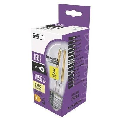 EMOS LED žárovka Filament A60 / E27 / 8,5 W (75 W) / 1 055 lm / teplá bílá / stmívatelná