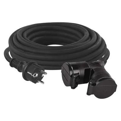 EMOS Venkovní prodlužovací kabel 10 m / 2 zásuvky / černý / guma / 230 V / 1,5 mm2