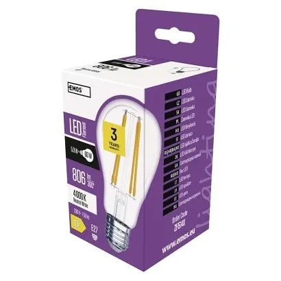 EMOS LED žárovka Filament A60 / E27 / 5,9 W (60 W) / 806 lm / neutrální bílá