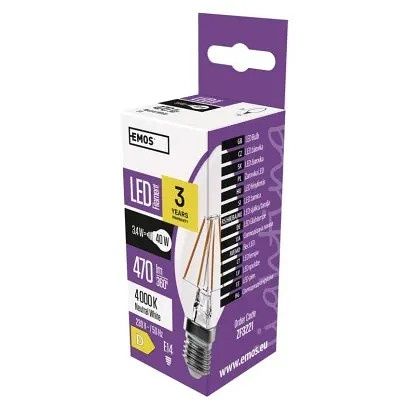 EMOS LED žárovka Filament svíčka / E14 / 3,4 W (40 W) / 470 lm / neutrální bílá