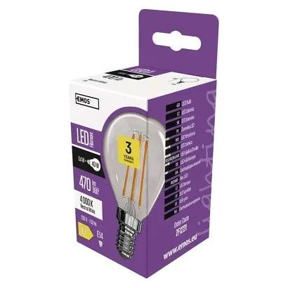 EMOS LED žárovka Filament Mini Globe / E14 / 3,4 W (40 W) / 470 lm / neutrální bílá