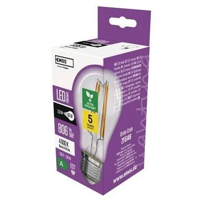 EMOS LED žárovka Filament A60 / E27 / 3,8 W (60 W) / 806 lm / neutrální bílá