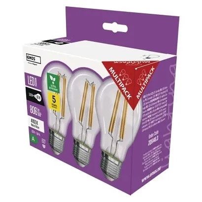 EMOS LED žárovka Filament A60 / E27 / 3,8 W (60 W) / 806 lm / neutrální bílá