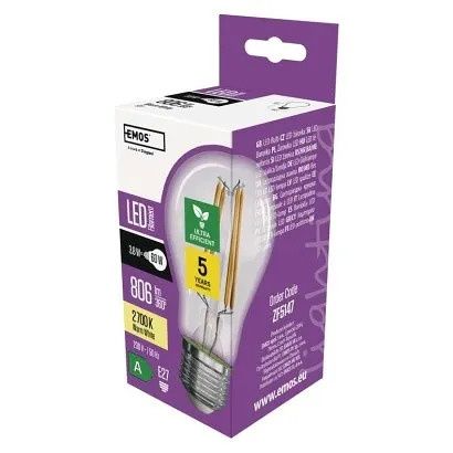 EMOS LED žárovka Filament A60 / E27 / 3,8 W (60 W) / 806 lm / teplá bílá