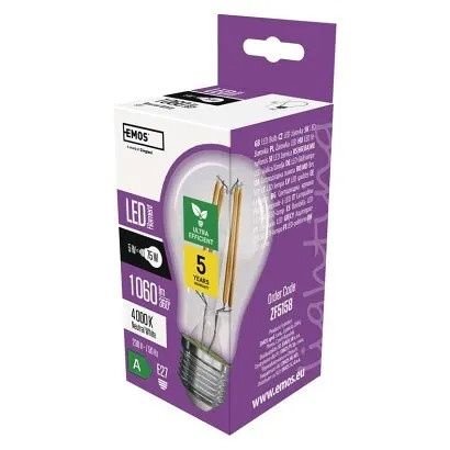 EMOS LED žárovka Filament A60 / E27 / 5 W (75 W) / 1 060 lm / neutrální bílá