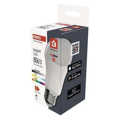 EMOS Chytrá LED žárovka GoSmart A60 / E27 / 9 W (60 W) / 806 lm / RGB / stmívatelná / Zigb