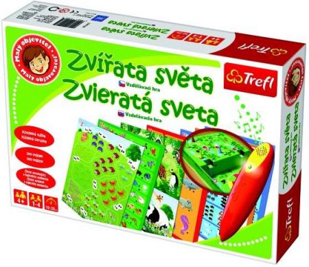 Malý objevitel Zvířata světa + kouzelná tužka edukační společenská hra v krabici 33x23x6cm