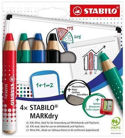 Popisovače na bílou tabuli a flipchart &quot;MARKdry&quot;, 4 barvy, sada, STABILO 648/4-5