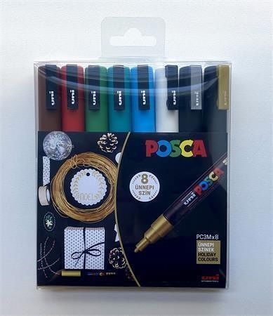 Akrylové popisovače &quot;Posca PC-3M Holiday&quot;, sada 8 ks, 0,9-1,3 mm, UNI