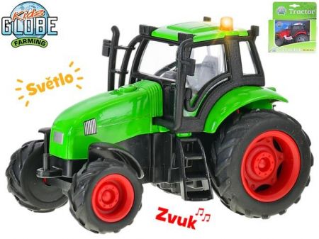 Traktor kov 11cm na setrvačník na baterie se světlem a zvukem 3ks v krabičce