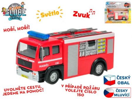 Kids Globe Traffic hasiči CZ 12cm kov na zpětný chod na baterie česky mluvící se světlem v