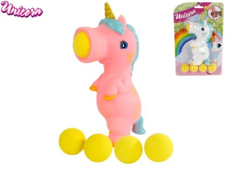 Unicorn střílecí jednorožec 16cm s pěti míčky 2barvy na kartě