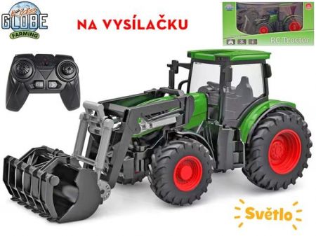 Kids Globe Farming R/C traktor zelený 27cm s nakladačem na baterie se světlem 2,4GHz v kra