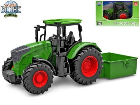 Kids Globe Farming traktor zelený se sklápěčkou volný chod 27,5cm v krabičce