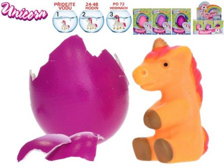 Unicorn jednorožec líhnoucí a rostoucí ve vajíčku 6cm 3barvy v krabičce