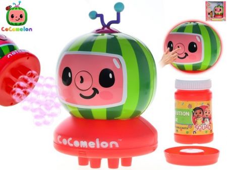 Cocomelon bublifukovač ve tvaru Melon TV 11cm na baterie s náplní 60ml v krabičce