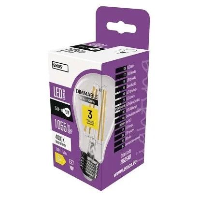 EMOS LED žárovka Filament A60 / E27 / 7,5W (75 W) / 1 055 lm / neutrální bílá