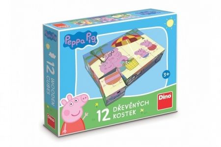 Kostky kubus Prasátko Peppa/Peppa pig dřevo 12ks v krabičce 21x18x4cm